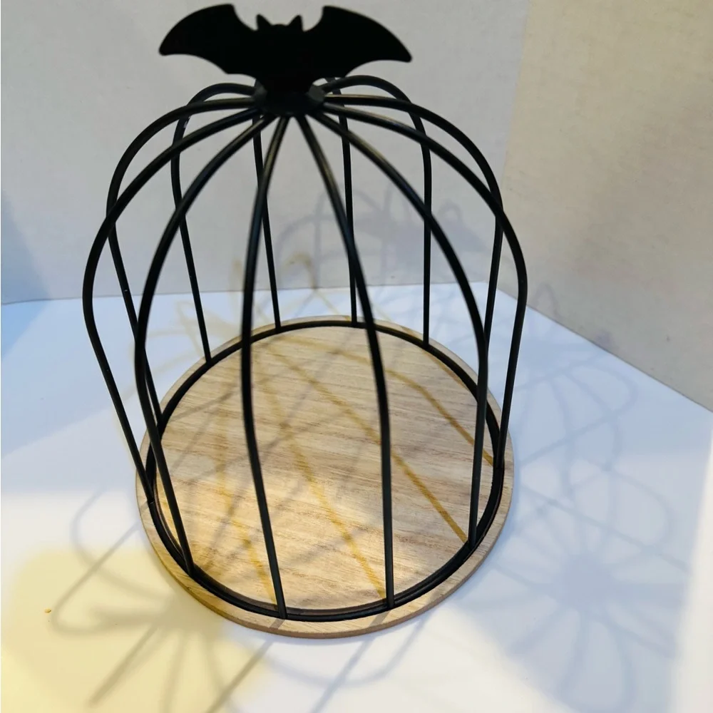 Target Discontinued Halloween Black Metal Bat Birdcage (or decorative cloche). - Picture 1 of 2
